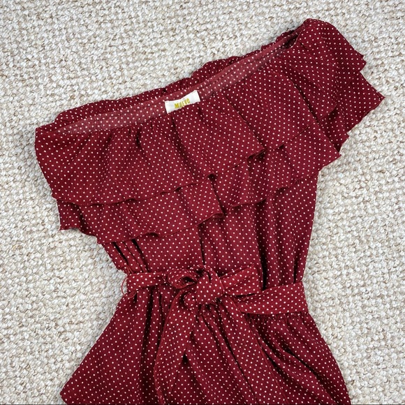 Anthropologie Maeve Rita Ruffled One Shoulder Red Polka Dot Top - Picture 5 of 10